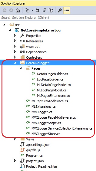 mvc error logger files structure in the project