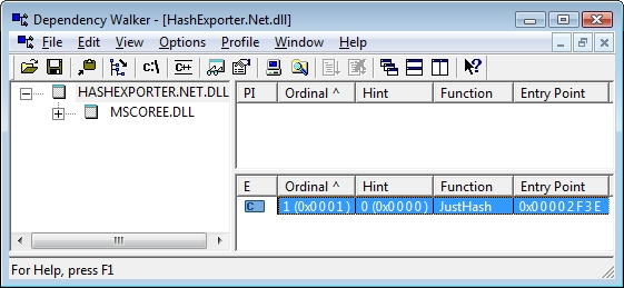 Depencency Walker shows a C-like unmanaged export of a VB.Net DLL