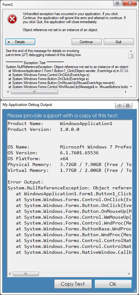 .Net Unhandled Exception Screenshot