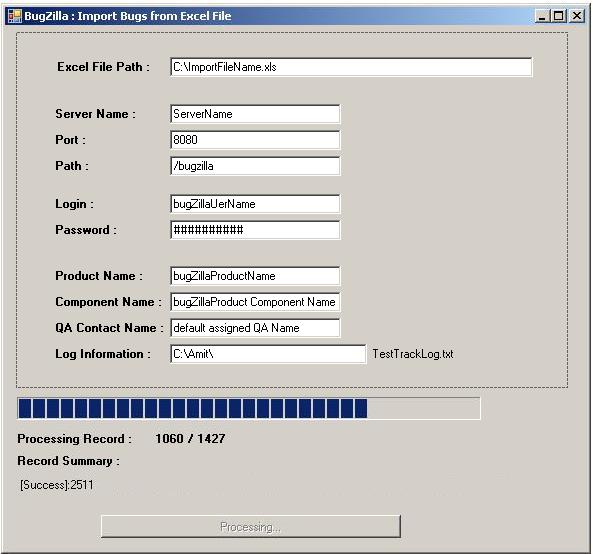 BugZilla importer utility to import bugs from excel file to the system.