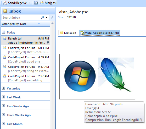 vista previa de información y hechos psd en Windows Vista