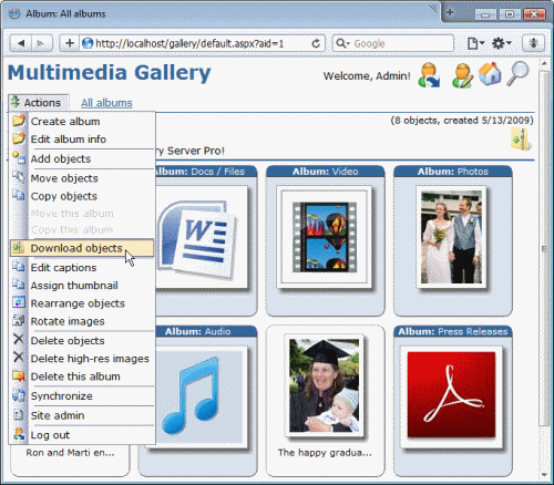 Screen shot of Gallery Server Pro