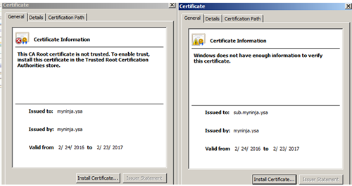 Certificate General tab