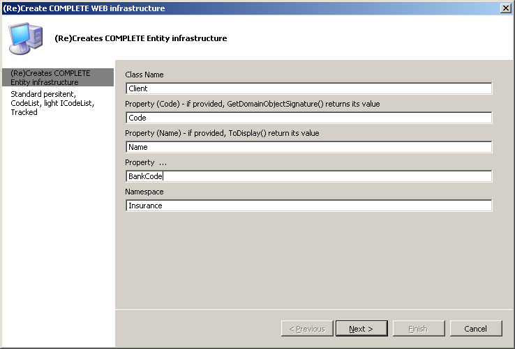 Create Web Infrastructure dialog