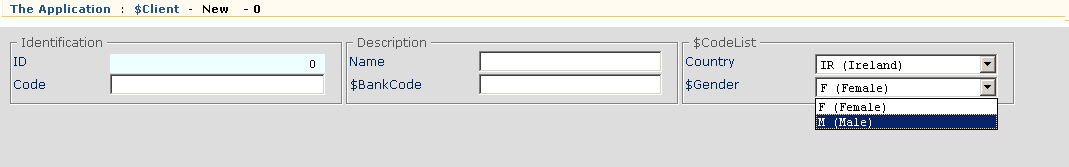 New Client screen with working entity-types