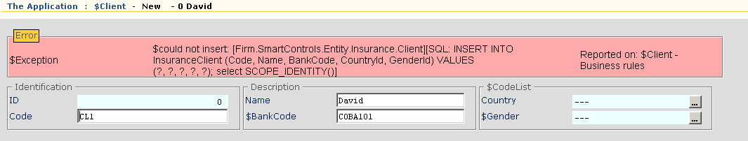 Add Client Error Message