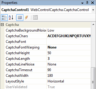 CAPTCHA control properties